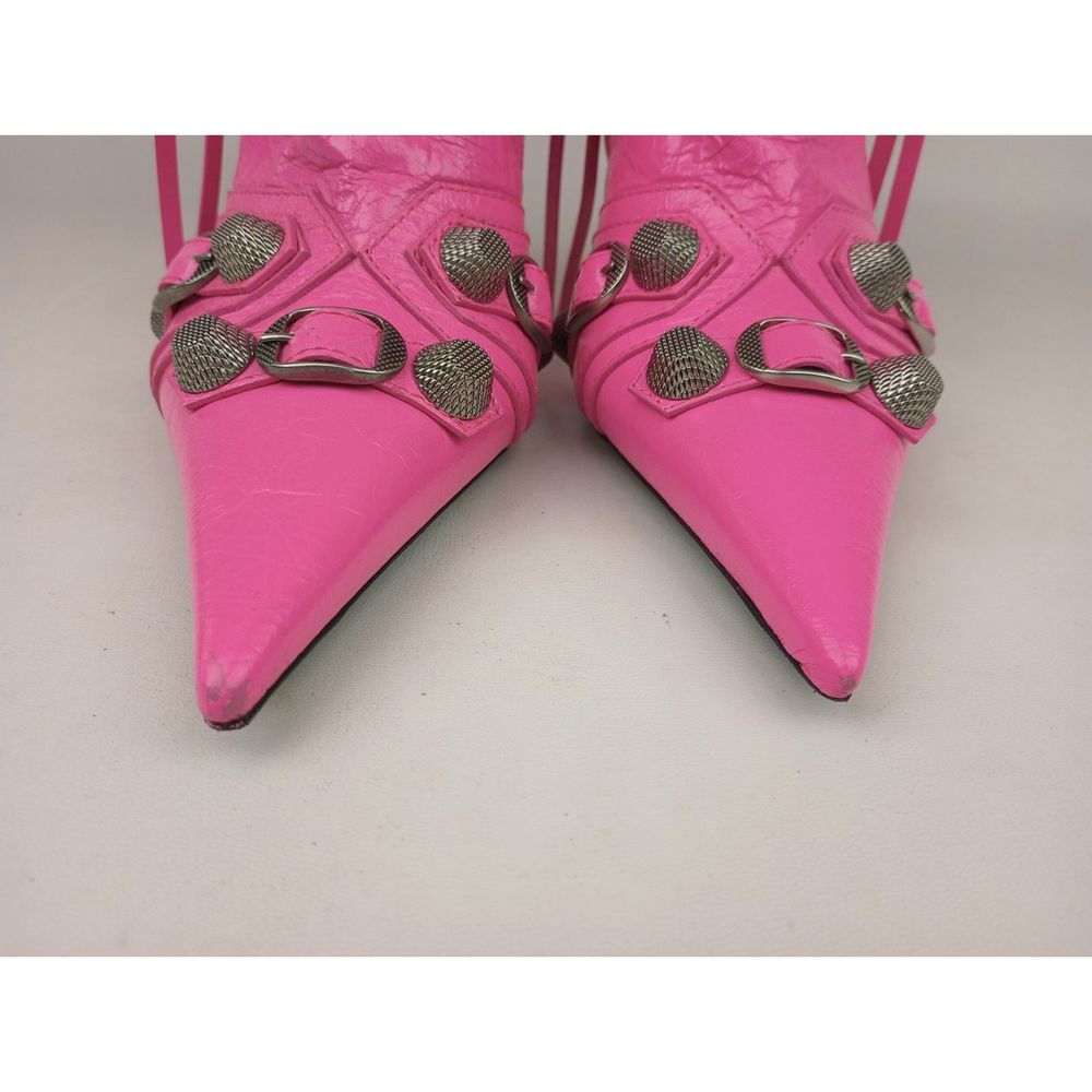 Balenciaga Women's Fluo Pink Cagole Leather Pointed Toe Ankle Boots Size 37.5 - Picture 5 of 9